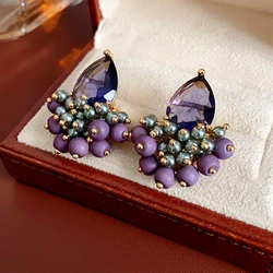 Purple Water Drop Zircon Bead Earrings for Women Personality Fashion Design Sense Drop Earring High Sense Jewelry Gifts