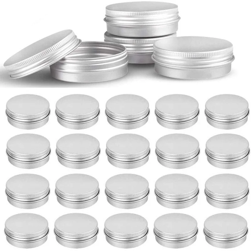 5Pcs 5g 10g 15g 20g 30g 50g Empty Silver Aluminum Tins Cans Screw Top Round Candle Spice Tins Cans with Screw Lid Containers