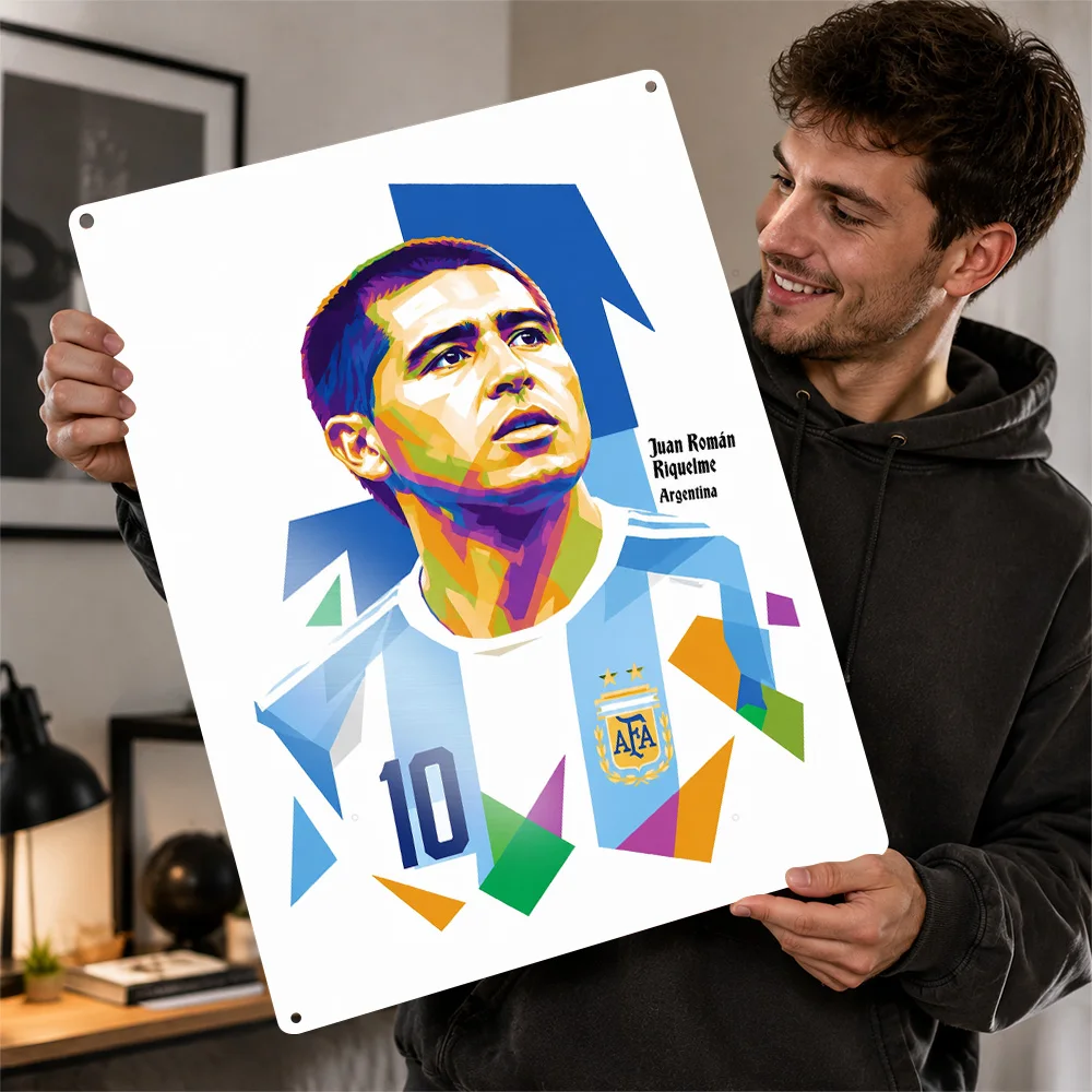 Juan Román Riquelme Football Textured Poster Personalized Aluminum Metal Sign Club Legacy Style Wall Art For Study And Bedroom