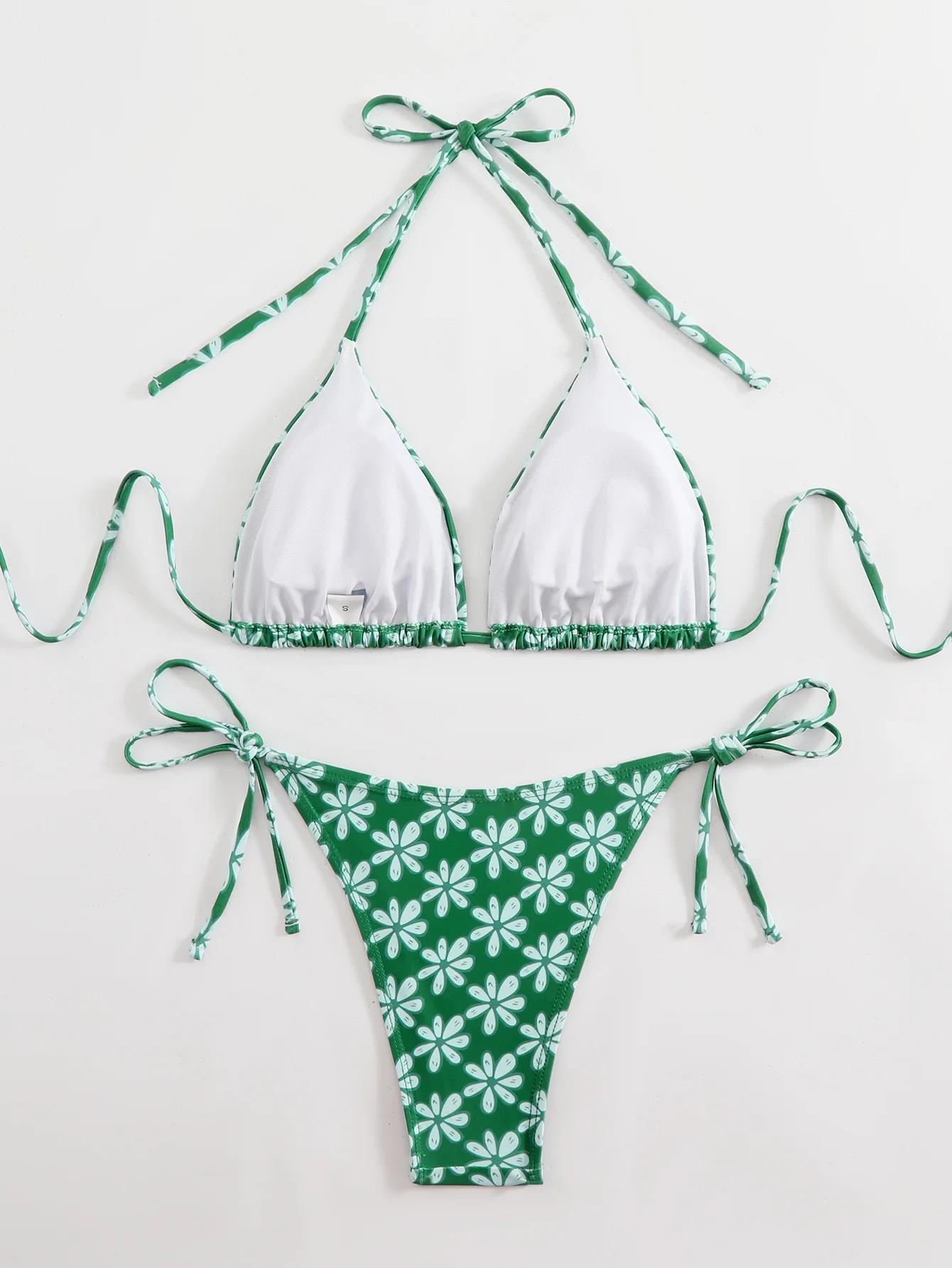 sexy green floral print micro bikinis sets two pieces halter tie swimsuits Swimwear conjunto de bikini tankini beachwear biquini