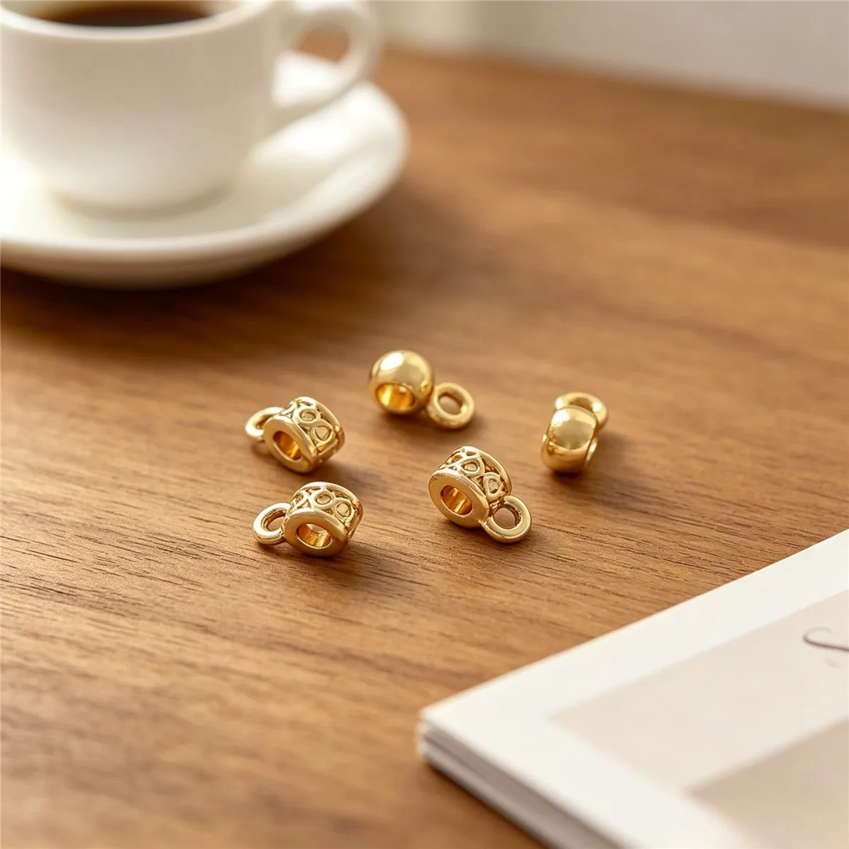Brass 14K Gold Plated 4mm Tube Spacer Beads With Loop Charms For Pearl Bracelet Jewelry Findings