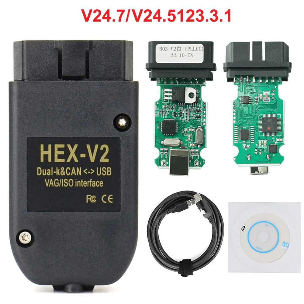 Hot VAGCOM 24.7 Obd2 Scanner HEX V2 VAG COM 21.9 FOR VW AUDI Skoda Seat ATMEGA162 Multi-language VAG COM HEX V2