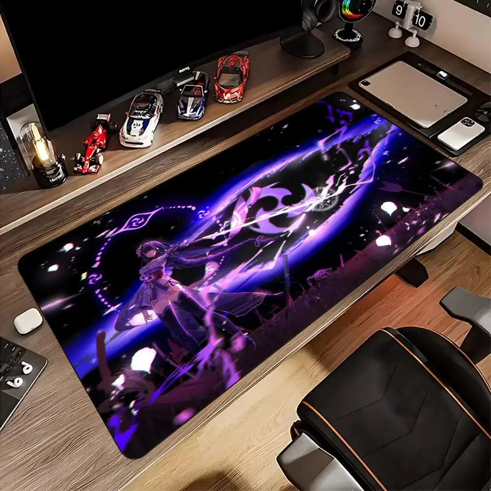 

Коврик для мыши Purple Lightning Samurai в стиле аниме, резиновый противоскользящий настольный коврик, аксессуары для геймеров, игровой коврик, клавиатура, удлиненный коврик maus pad