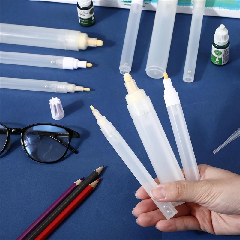 TTKK-16개 리필 가능한 아크릴 페인트 마커 빈 아크릴 마커 라운드 틸티드 플랫 헤드 필러블 펜 3ml 드로퍼 아트 키트용