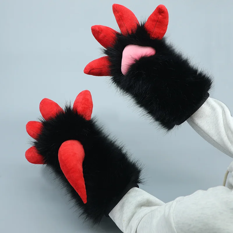 

Handmade Comic Con Cospley Plush Beast Costume Loose Props Fritt Cartoon Horned Dragon Claw Beast Claw Gloves