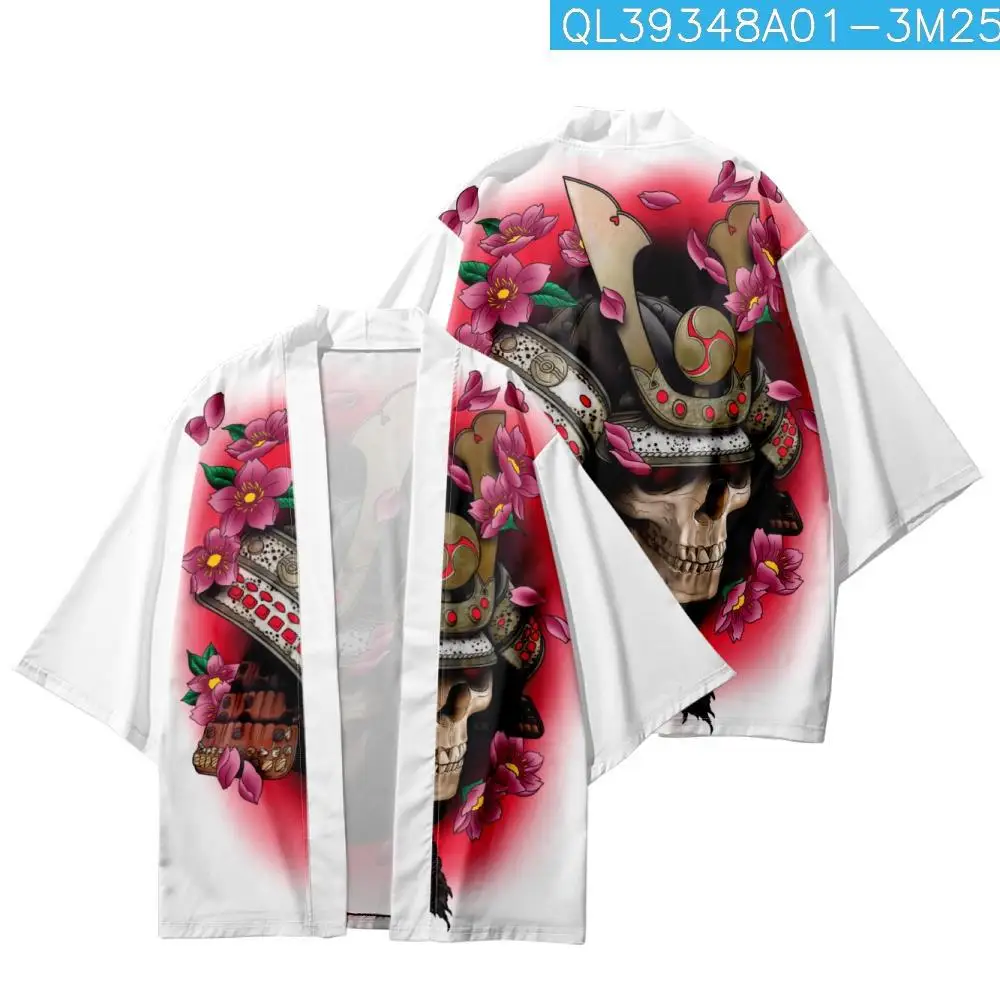 

Loose Casual Couple Women Men Japan Kimono Beach Shorts Cartoon Flower Warrior Printed Cardigan Haori Yukata Streetwear