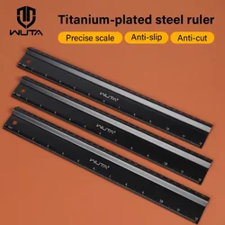 WUTA Leather Cutting Ruler Safety Ruler Titanium Plated Stainless Steel Protective Ruler Metal 30cm 12 inch Non-slip Craft Tools
