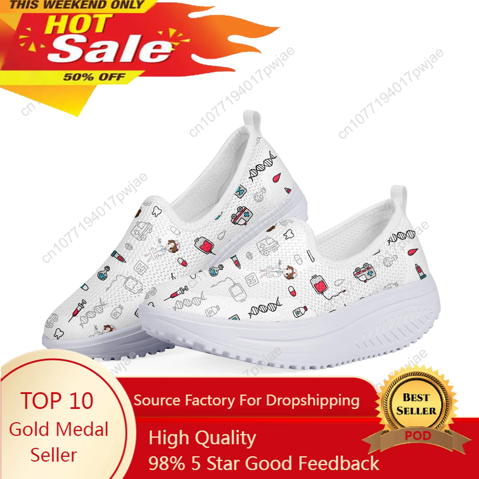 Scarpe comode da donna Slip On Mesh Doodle scarpe da ginnastica con plateau per infermiere mediche nuove scarpe da altalena con aumento dell'altezza