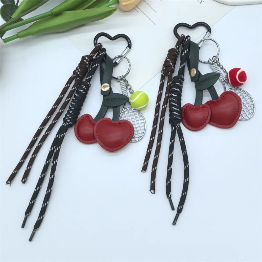 

Girl Heart Braided Rope Keychain Anti-Lost Handmade Cherry Shaped Bag Pendant Y2k Aesthetically Tennis Racket Key Chain
