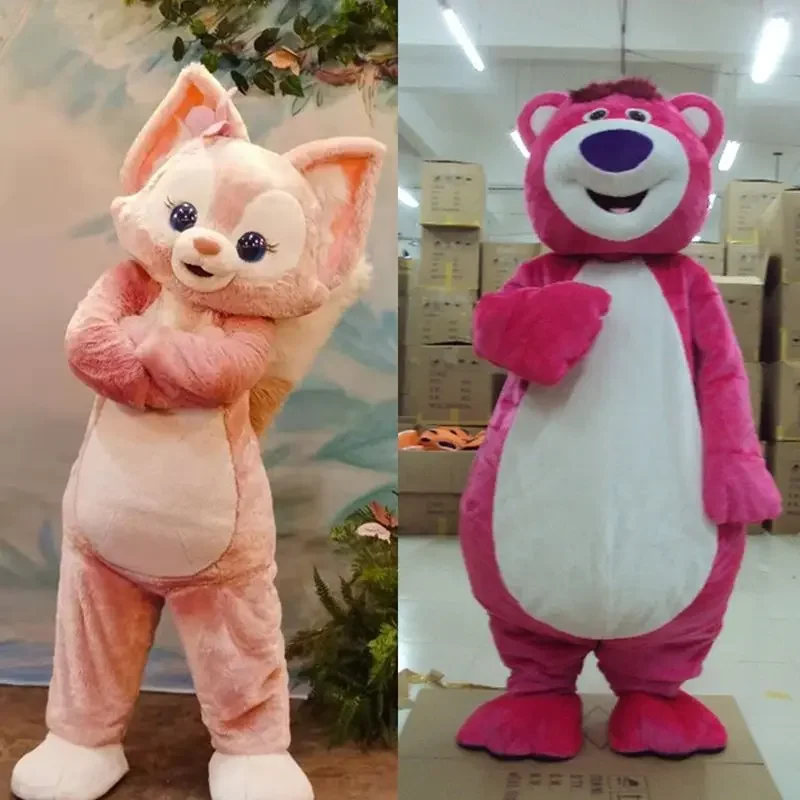 Cartoon doll costume adult walking show props strawberry bear doll costume pink fox mascot furry costume Christmas mascot