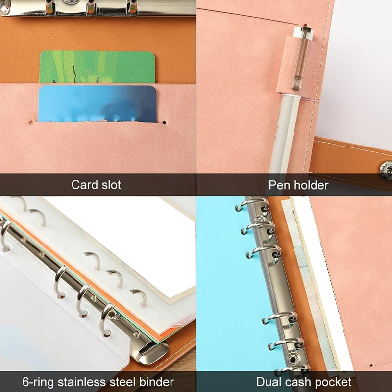 Binder Pockets A6 With Binder Cover, Budget Binder With Cash Envelopes Colorful Separator Label Budget Sheets