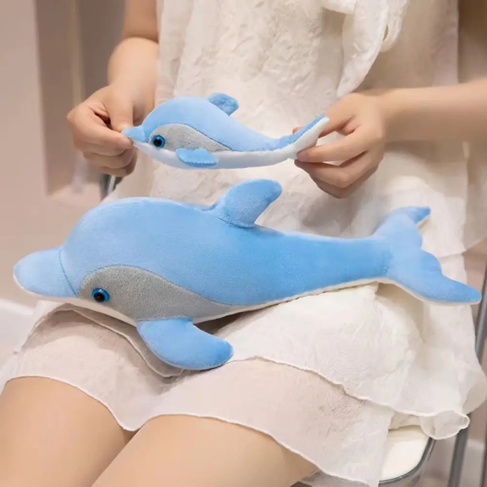 

Simulation Blue Dolphin Plush Toys PP Cotton Cute Dolphin Mom-Child Stuffed Toys Marine Life 38cm Dolphin Sofa Pillow