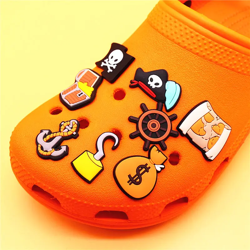 Cartoon Pirate Style PVC Shoe Charms Decorations Treasure Map Anchor Hook Rudder Shoes Buckle Accessories Badges Pins