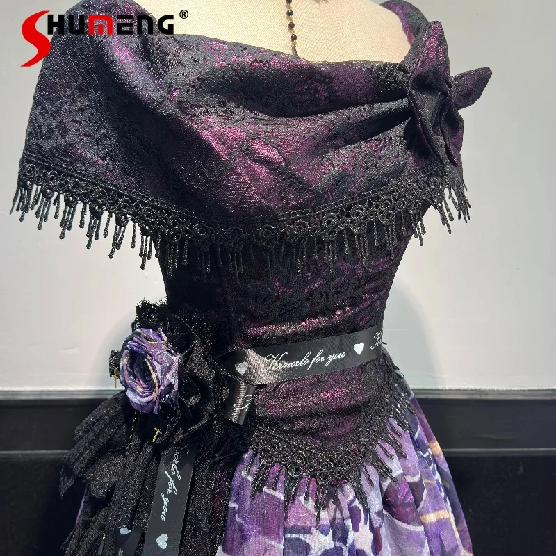

Japanese Original New Lolita Black And Purple Beloved Fishbone Top Shirt Waist-Cinching Side Slit Half Skirt Women's Clothing