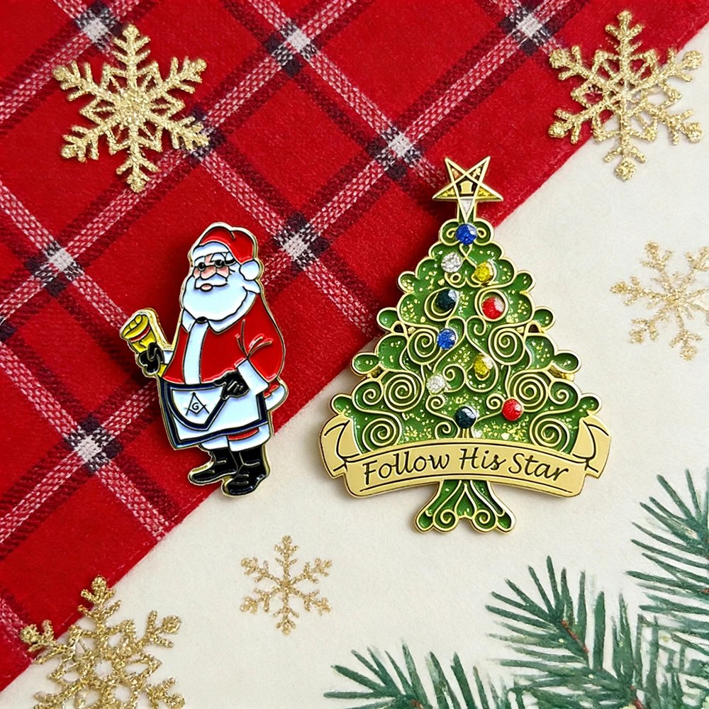 Masonic Lapel Pins Badge Mason Freemason Santa Claus christmas tree Commemorative Freemasonry hat  gentleman accessories