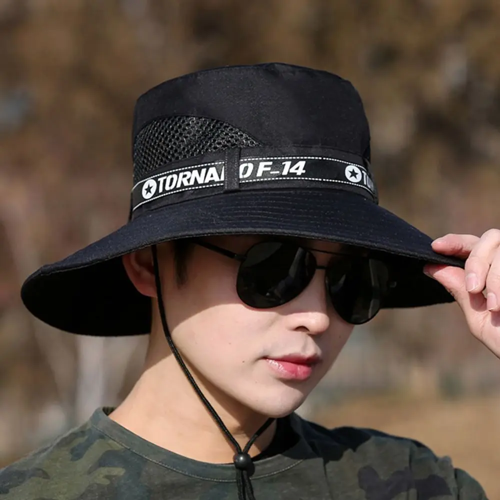 1Pcs Summer Men Bucket Hat Outdoor Beach Fishing Wide Brim UV Protection Cap Hiking Sombrero Camping Gorro Sun Hat