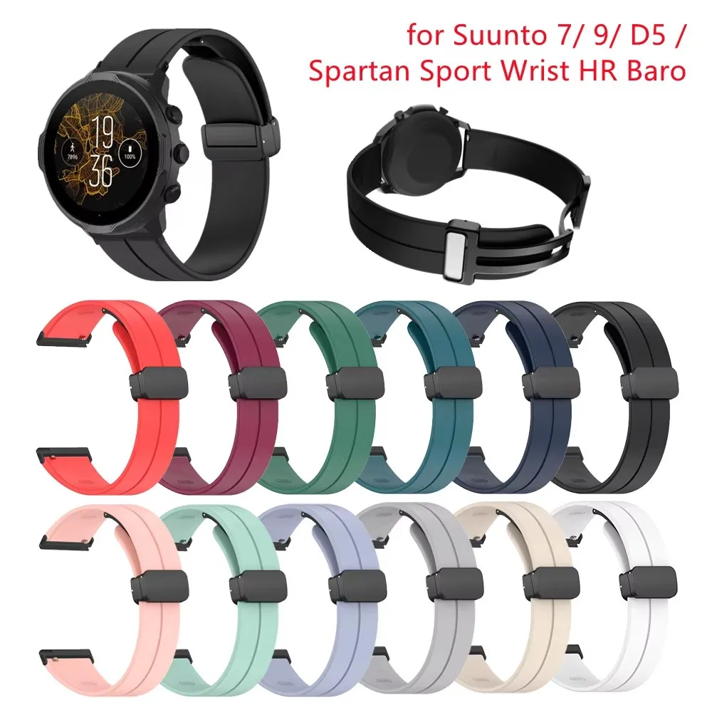 For Suunto 9/ 7 / D5/ Spartan Sport Wrist HR/ Baro Sports Magnetic Buckle 24mm Silicone Watch Strap Band