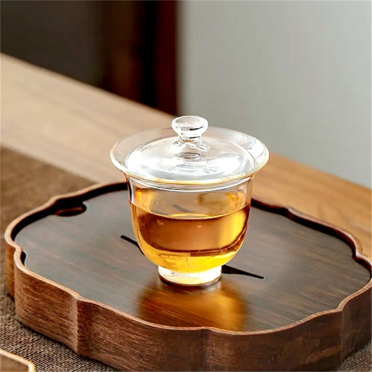 Taza de Té Transparente de Vidrio de Borosilicato de Alta Calidad de 80 ml con Tapa, Taza Pequeña para Té, Juego de Té