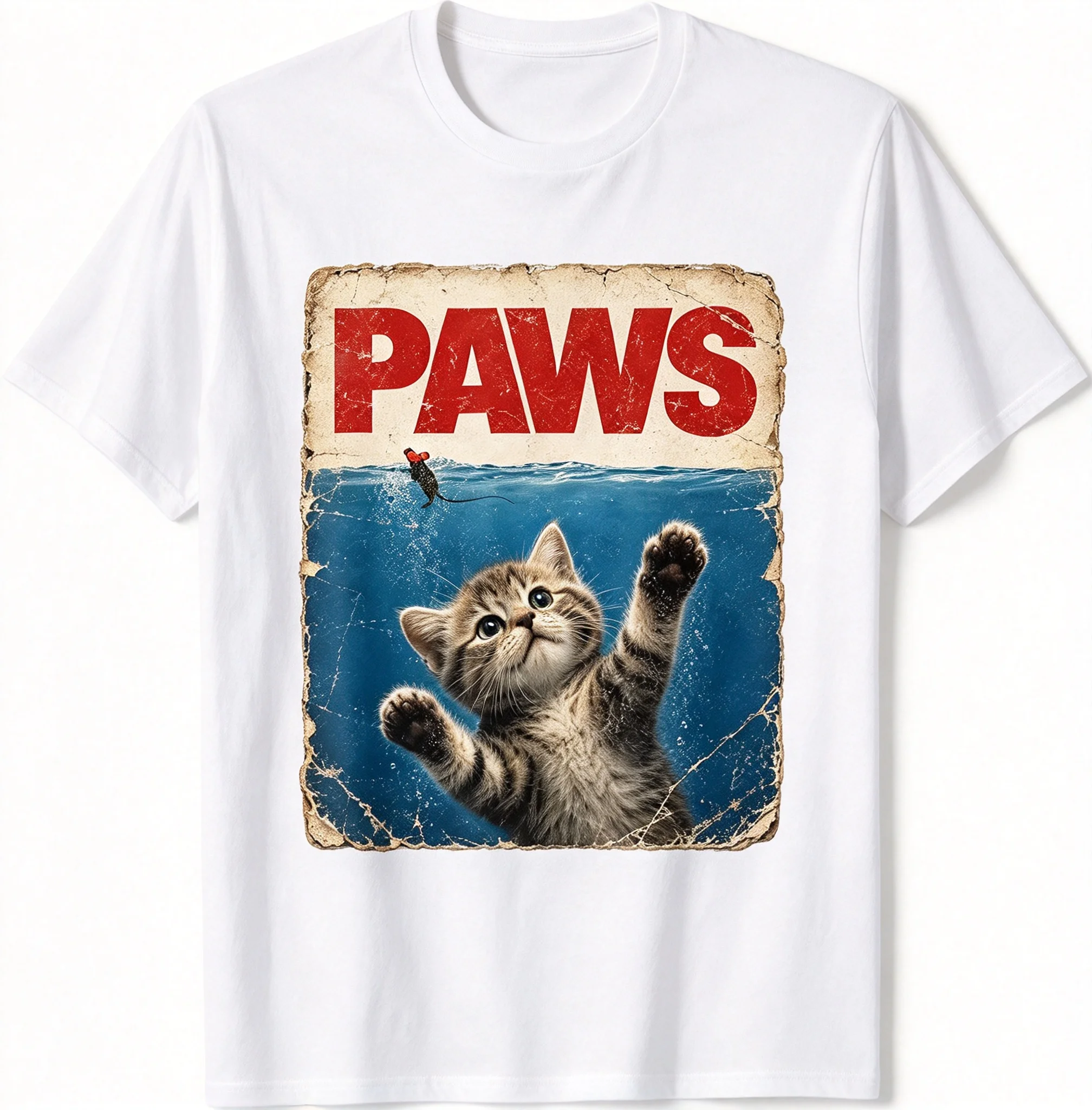 Paws Cute Cat Lover Mouse Kitten Meow Parody Jaws Meme Kid T-Shirt