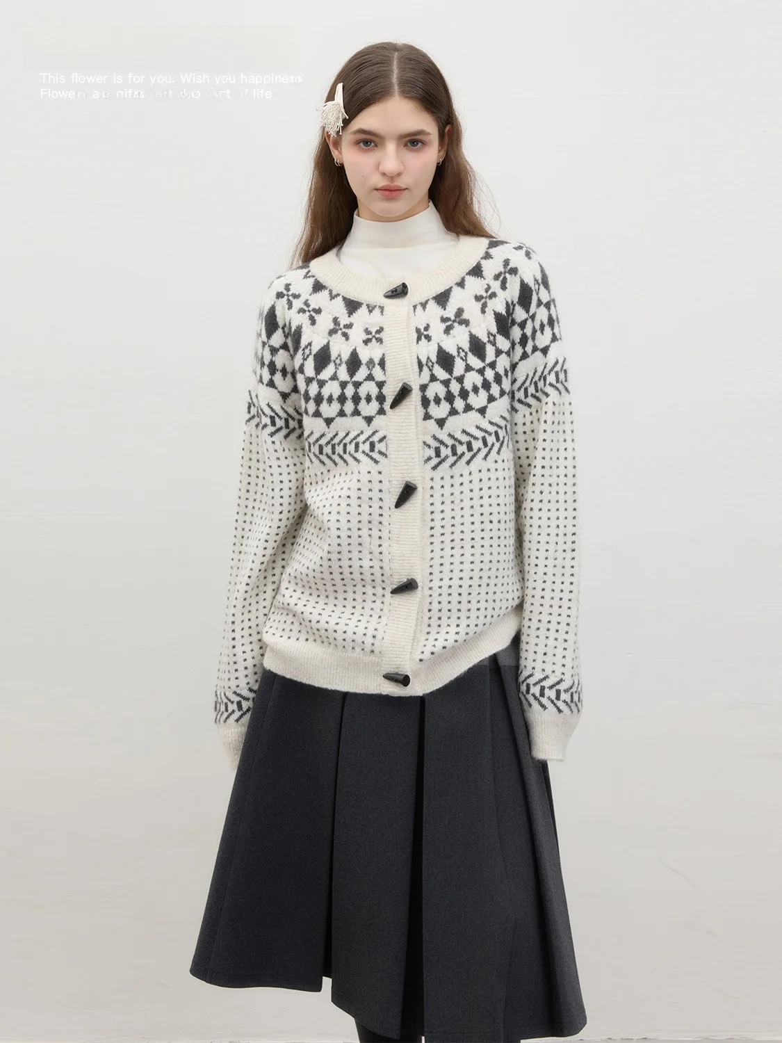 

Теплый вязаный кардиган-свитер для женщин, зимний, длинный, круглый вырез, смесь полиэстера, нейлона и спандекса F25AWMS228