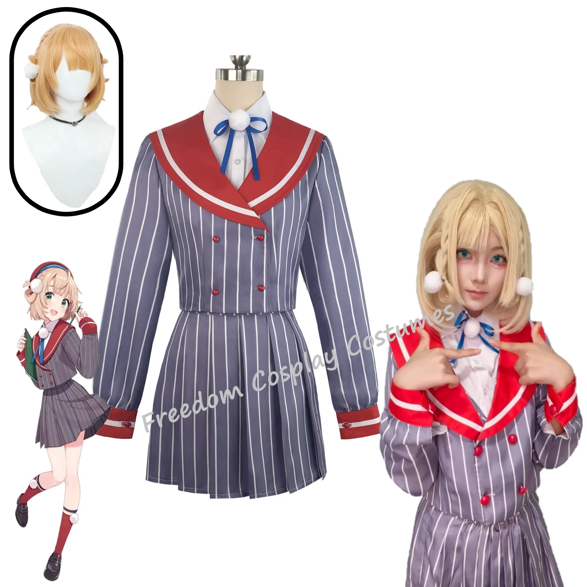 

Vtuber Shigure Ui Cosplay Costume Hat Socks Headwear Shigure Ui Wig suit JK Uniform Halloween Party Clothes for Women Girls