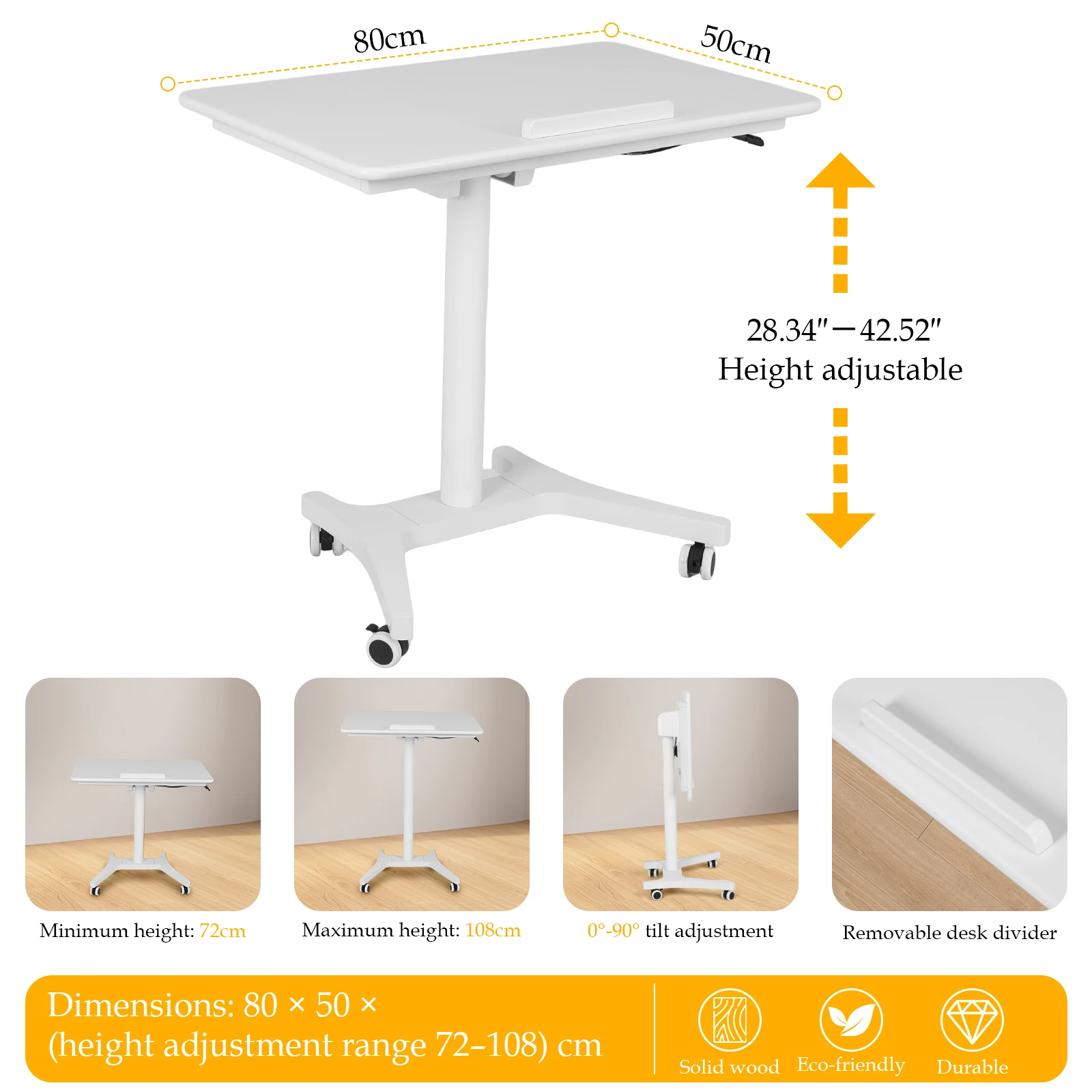 Mobile Sit Stand Desk Height Adjustable Computer Desk with Wheels Lifting Computer Desk Folding Mobile Home Office Laptop Table