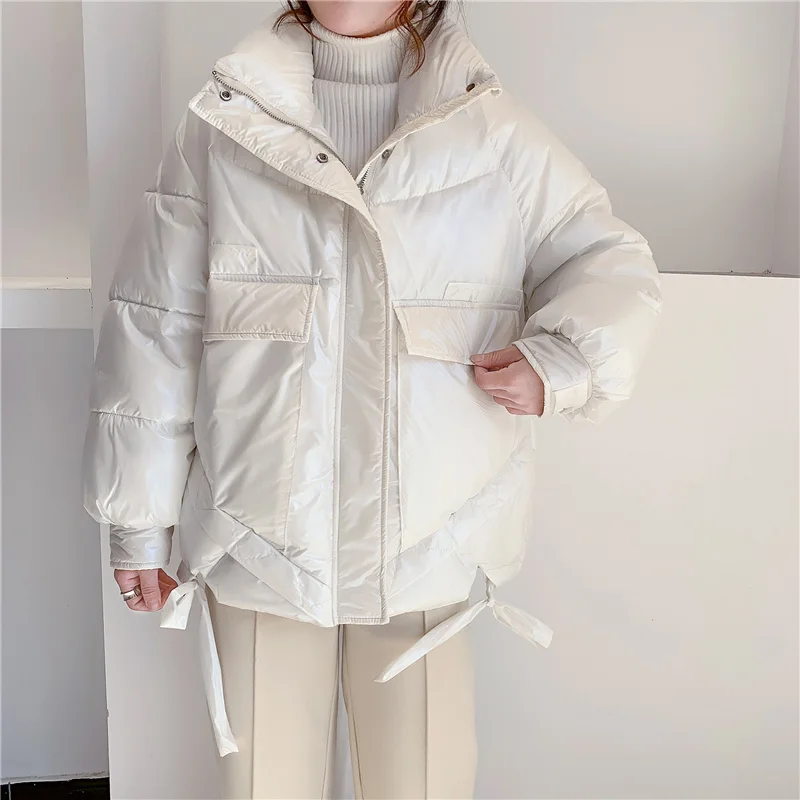 Stand New Winter Women Collar waterproof Glossy Coat 90% White Duck Down Parkas Thickness Warm Snow Outwear