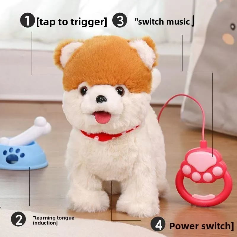 ของเล่นสุนัขจำลองแบบเลียได้ ขยับได้ เสียงเห่า วัง วัง ฝึกพูดได้ ตุ๊กตาสัตว์เลี้ยงอิเล็กทรอนิกส์สำหรับเด็ก