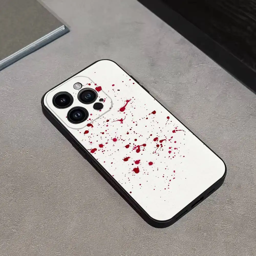 حافظة هاتف HALLOWEEN BLOODY SPLATTER لهاتف iPhone 17,16,15,14,13,12,11 Plus,Pro Max,XS,X,XR,SE,Mini,8,7,غطاء أسود من السيليكون الناعم