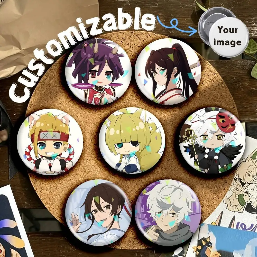 G-Gabimaru Hell-s P-Paradise Round Brooch Pins, Personalized Badges With Broken Glass Design Fashion Accessory