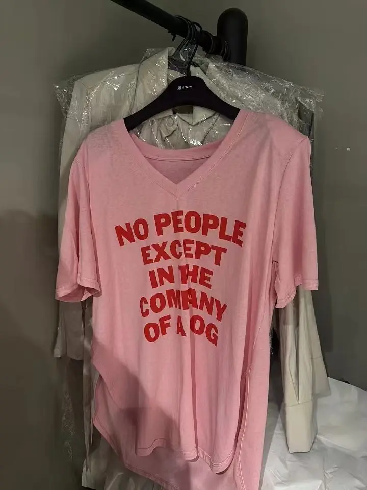 

SY'sYouthfully V Neck Loose T Shirts Women Half Sleeve Slim Top Summer Korean Lazy Style Letter Printed Oversized Casual Tops