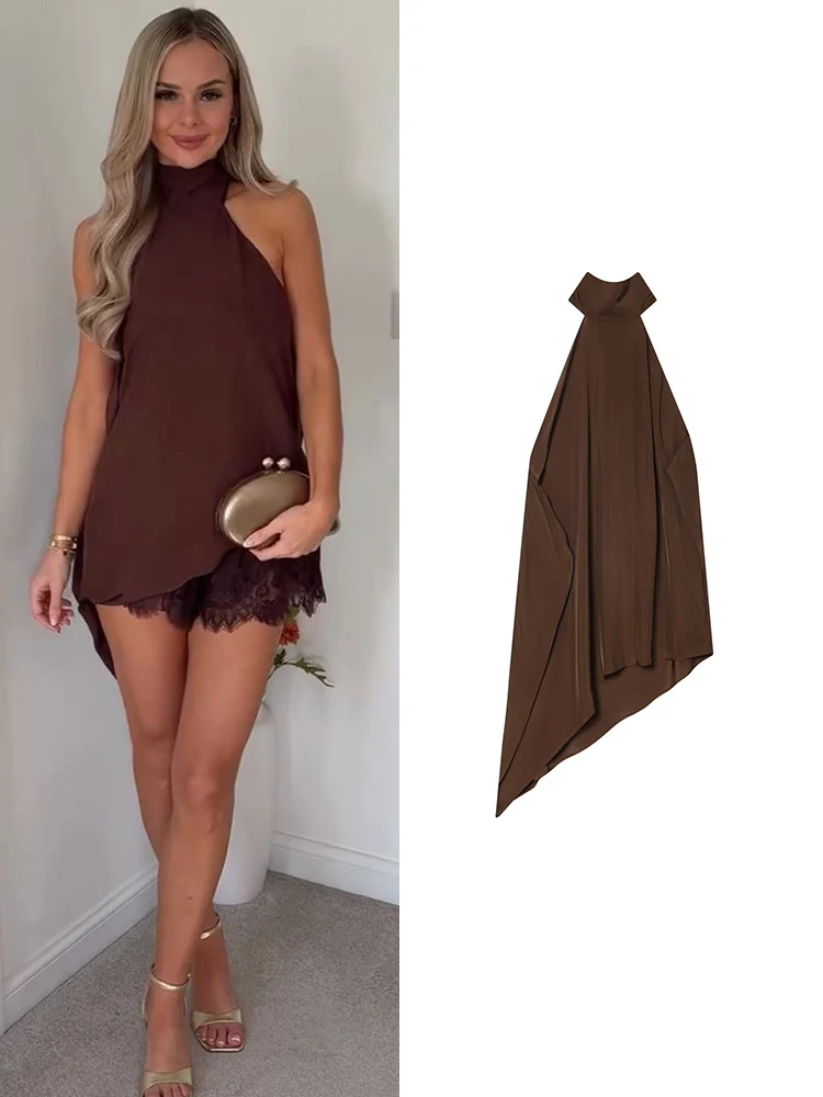 

TFMLN Women's Elegant Asymmetrical Halter Top Off Shoulder Tops New 2026 Casual Fashion Sexy Ladies Backless Minimalist Tops