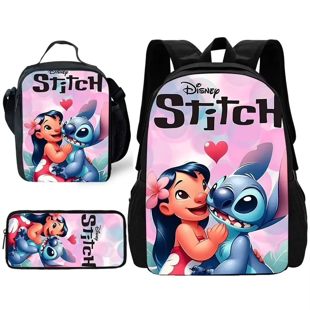 

3 pcs set Cute Disneys cartoon Stitch Child School Backpack with Lunch Bags ,Pencil Bags ,School Bags for Boys Girls Best Gift