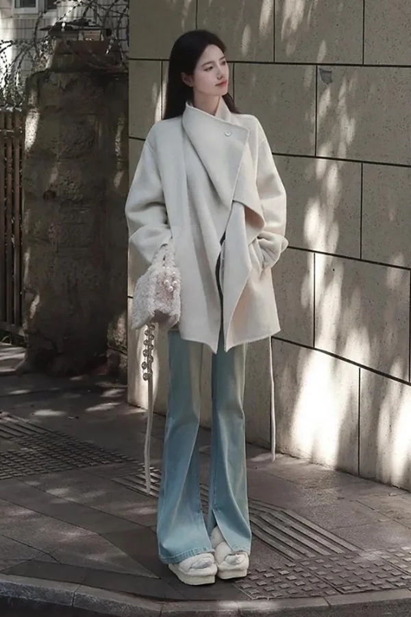 

Trench Femme Long Breasted Vintage Lapel Neck Sleeves Female Chic Lady Outfits Women'S Coat Retro Loose Single-Breasted Autumn