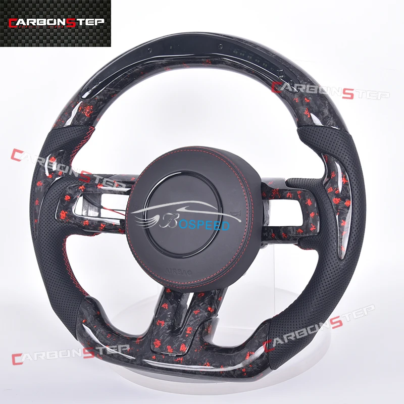 

Sports Carbon Fiber Car Steering Wheel For Ford Mustang Shelby GT14 LED Gloss Alcantara/Leather Custom