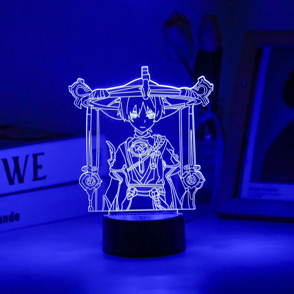 Scaramouche Balladeer Genshin Impact 3D Led Night Lamp For Kid Anime Light Room Decor Base And Acrylic Board Are Sold Separately