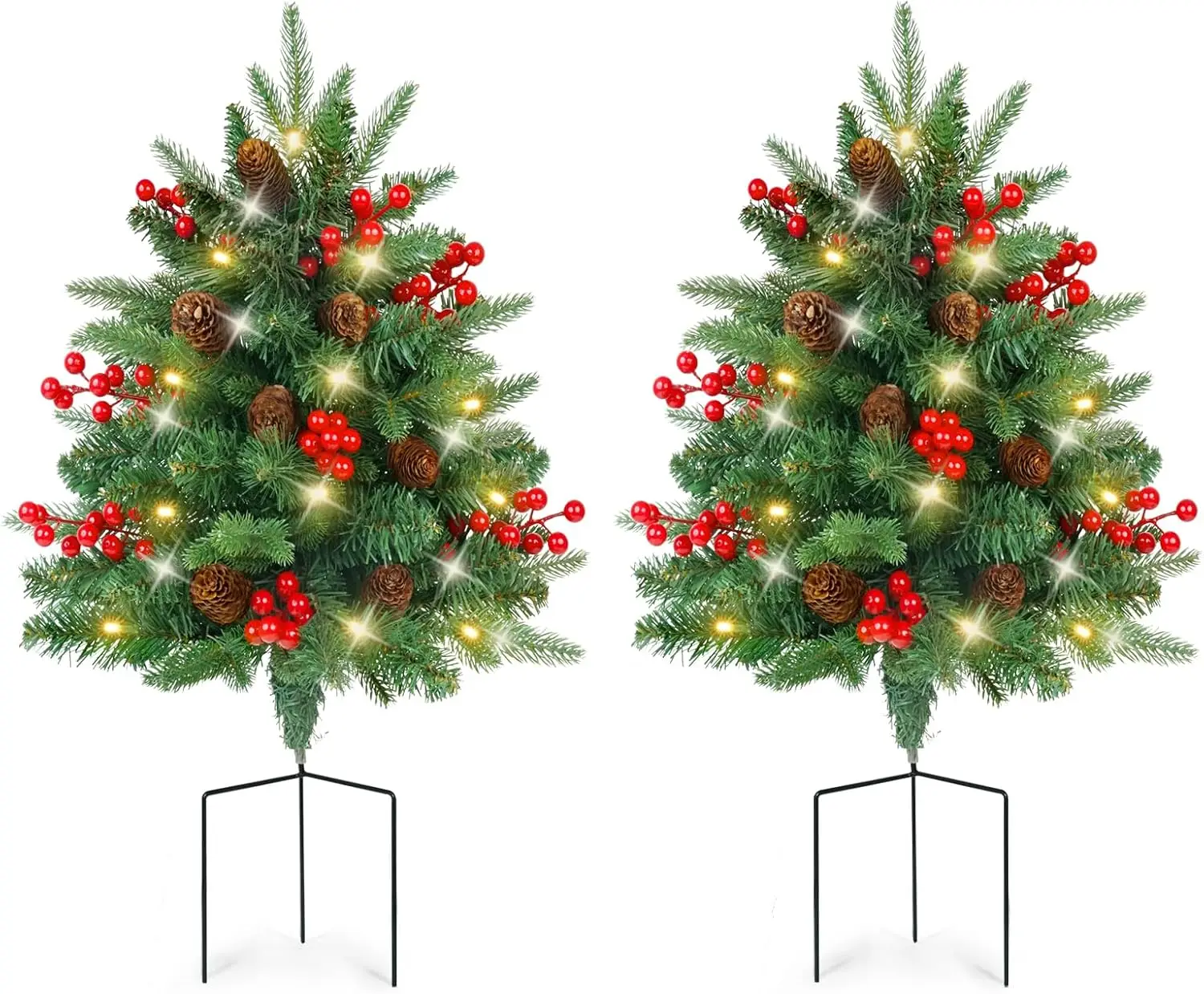 

2-Pack Battery-Operated Outdoor Christmas Trees with Lights, Small Artificial Bushes for Porch, Yard, Pathway Decor