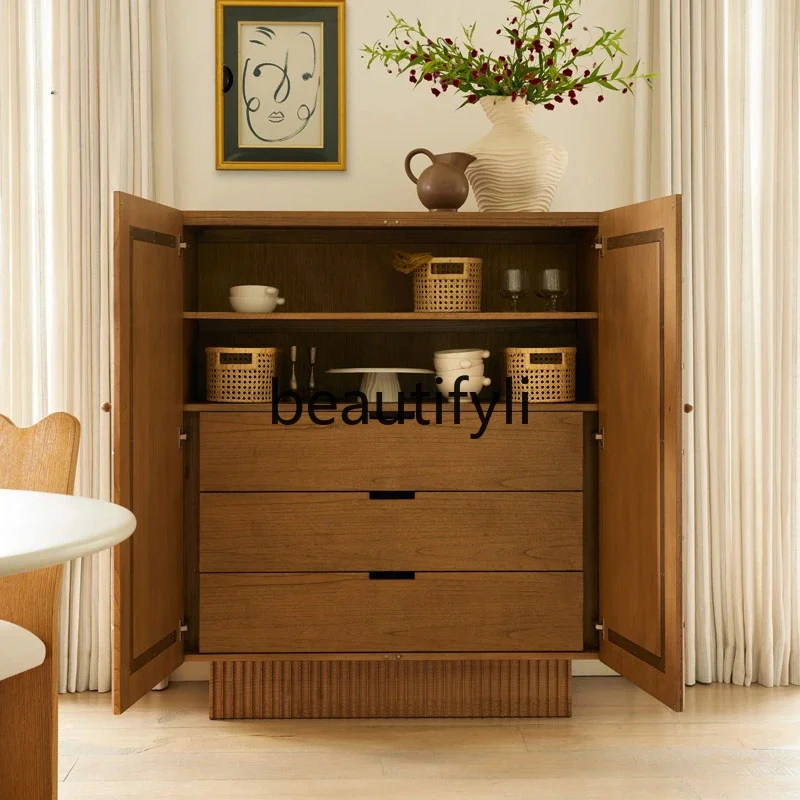 

Side cabinet retro solid wood cabinet locker Japanese tea coffee storage cabinet