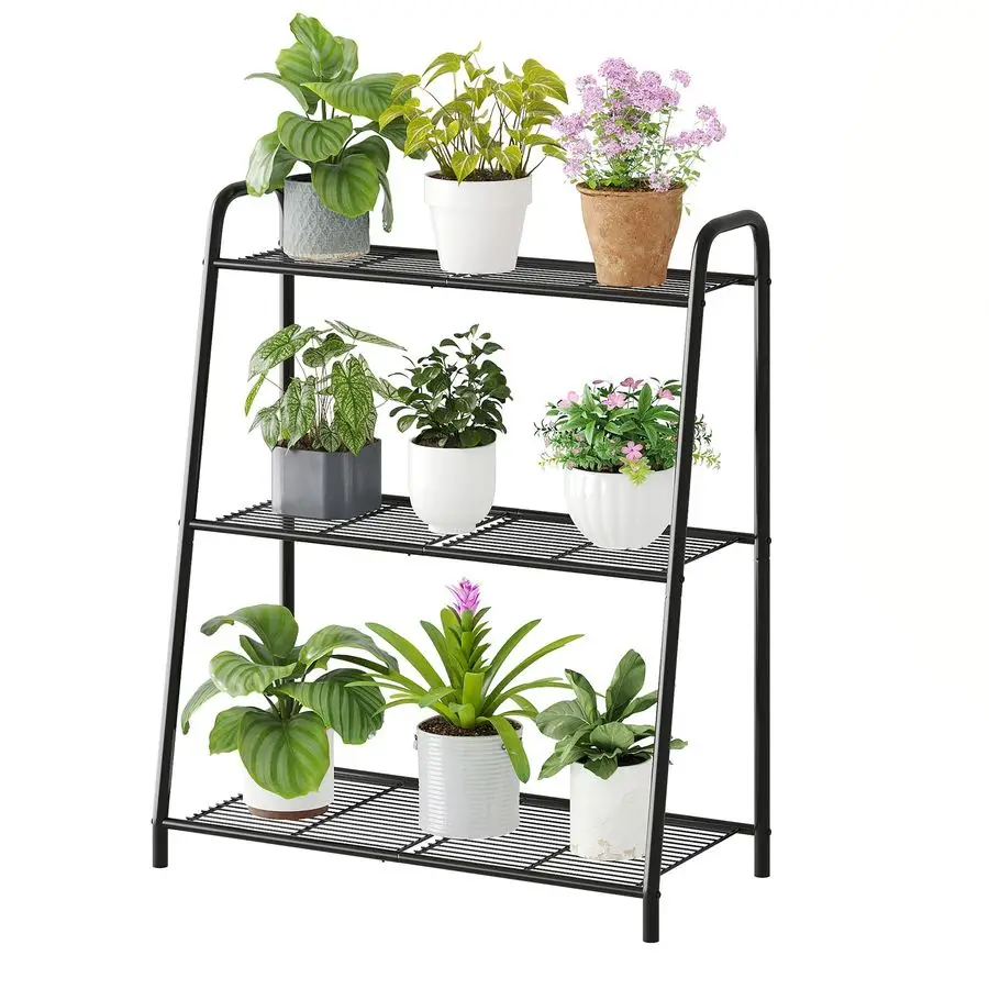 

Угловая подставка для растений, металлическая черная подставка для цветочных горшков, прочная полка для дома и улицы, черная, 3-ярусная