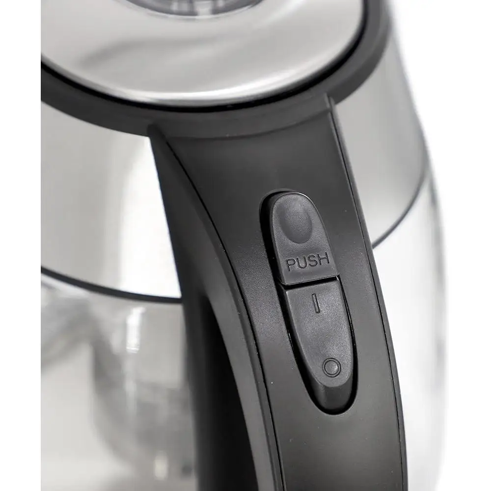 غلاية مياه كهربائية غلاية شاي زجاجية 1.8L لاسلكية أوتوماتيكية إيقاف الغليان حماية جافة مقبض لمس رائع صنبور أقل بالتنقيط