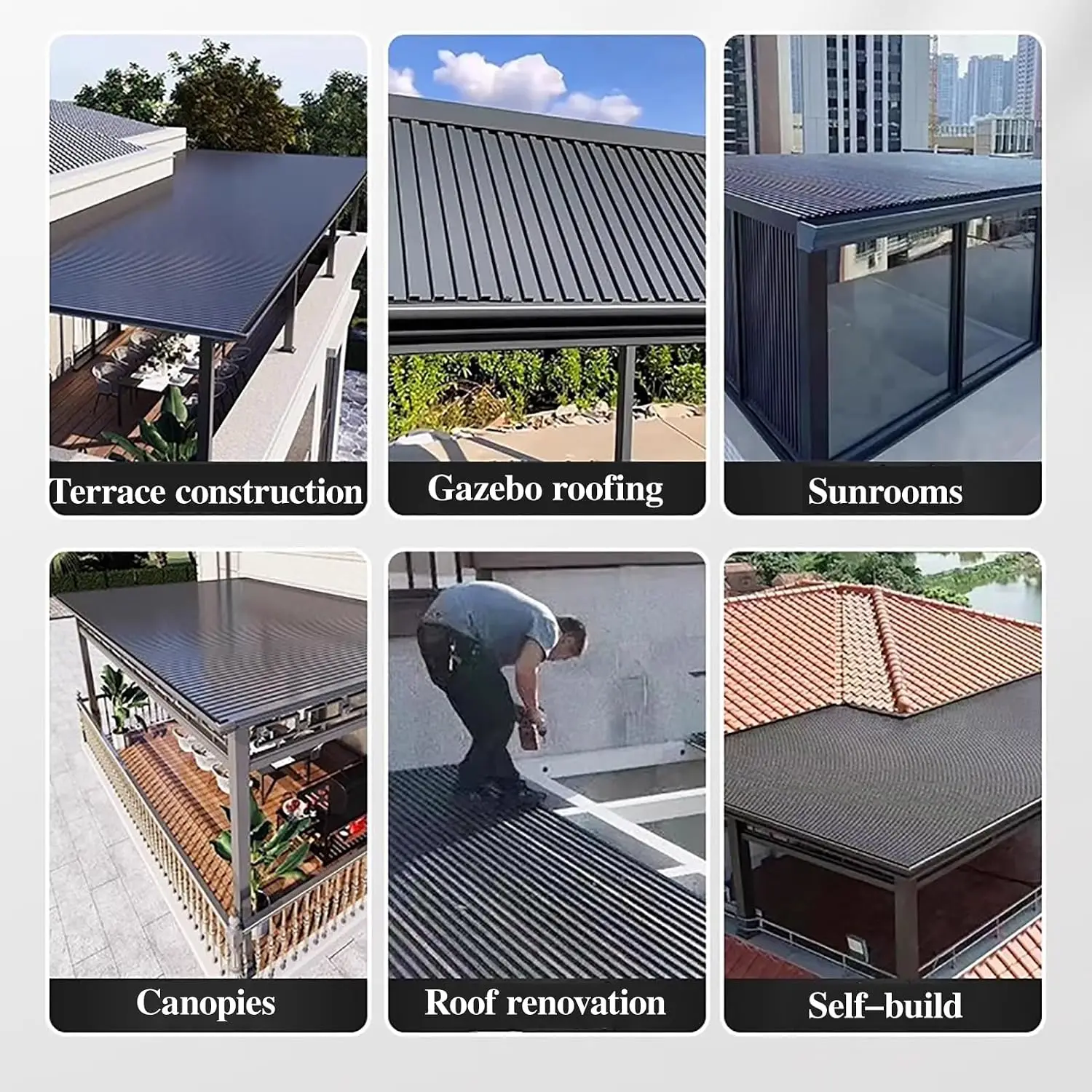 4 5 6 Ft Roofing Panel Cladding 8 Pack, Corrugated Awning Roof Panels for Balcony Cover, Outdoor Patio Swing Canopy Replacement