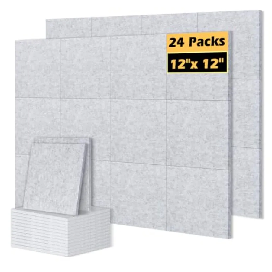 

Felt Board Tiles 24 Packs 12" x 12" Thick Bulletin Board Self Adhesive Acoustic Panels Soundproof boards for Walls with Pushpin