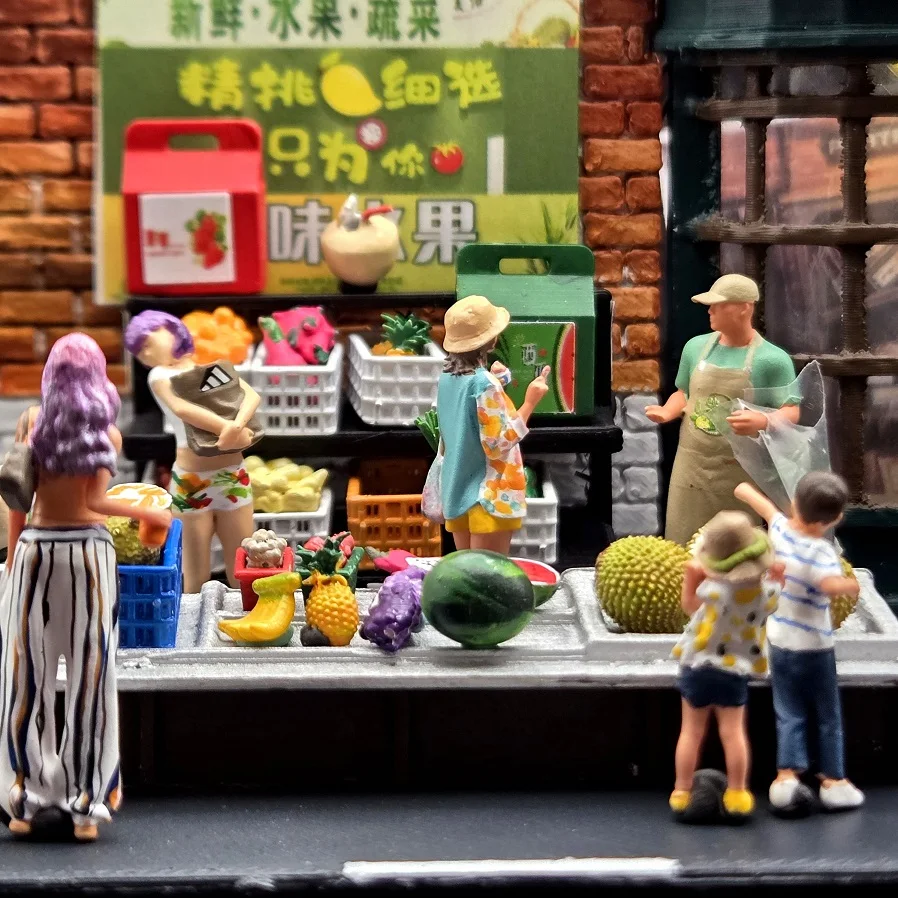 1/64 Miniature Painted Figure Fruit and Vegetable Stall Shelf Action Figure Photography Color Miniatures Movementing Figures