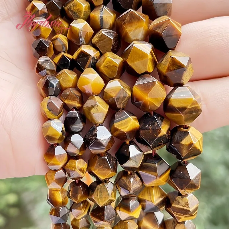 6 8 10mm Natural Yellow Tiger's Eye Square Faceted Stone Beads For Necklace Bracelet Jewelry Making Strand 15