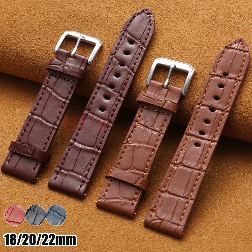 18mm 20mm 22mm Quality Leather Watch Bands Slub Pattern Leather Strap Universal Business Watchbands Accessories Men Women Bands