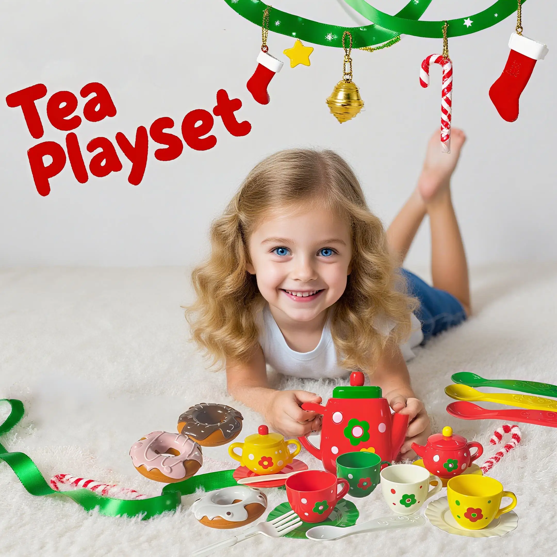 22-częściowy zestaw do herbaty dla dziewczynek - Zestaw do herbaty dla małej księżniczki, zabawka do udawania gry kuchennej dla dziewczynek, prezenty na Boże Narodzenie, Wielkanoc i urodziny