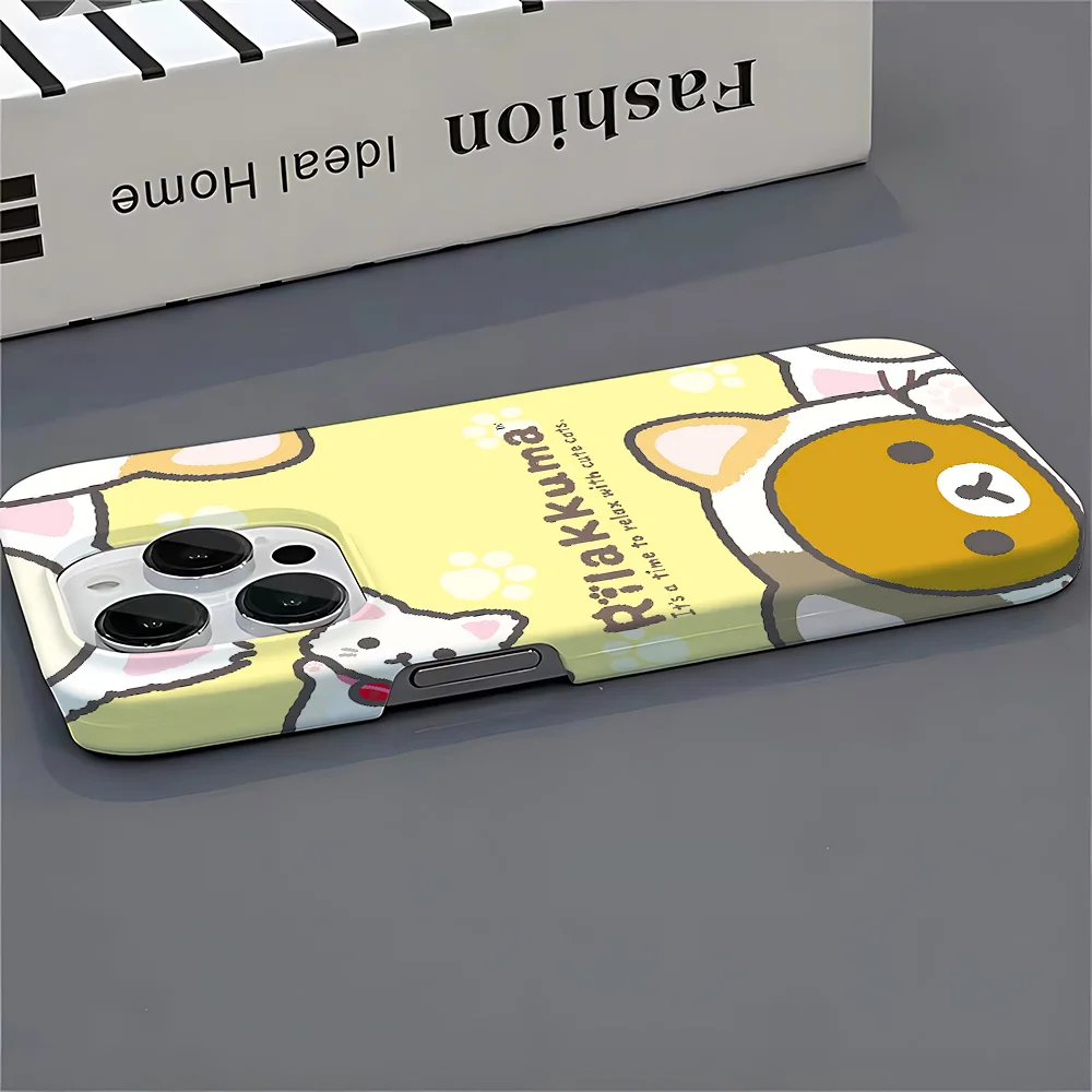 Cartoon Cute Rilakkumas custodia per telefono per iPhone 16 15 14 13 12 11 Pro Max XS XR XSMax 6 7 8 Plus Cover rigida lucida per PC HD