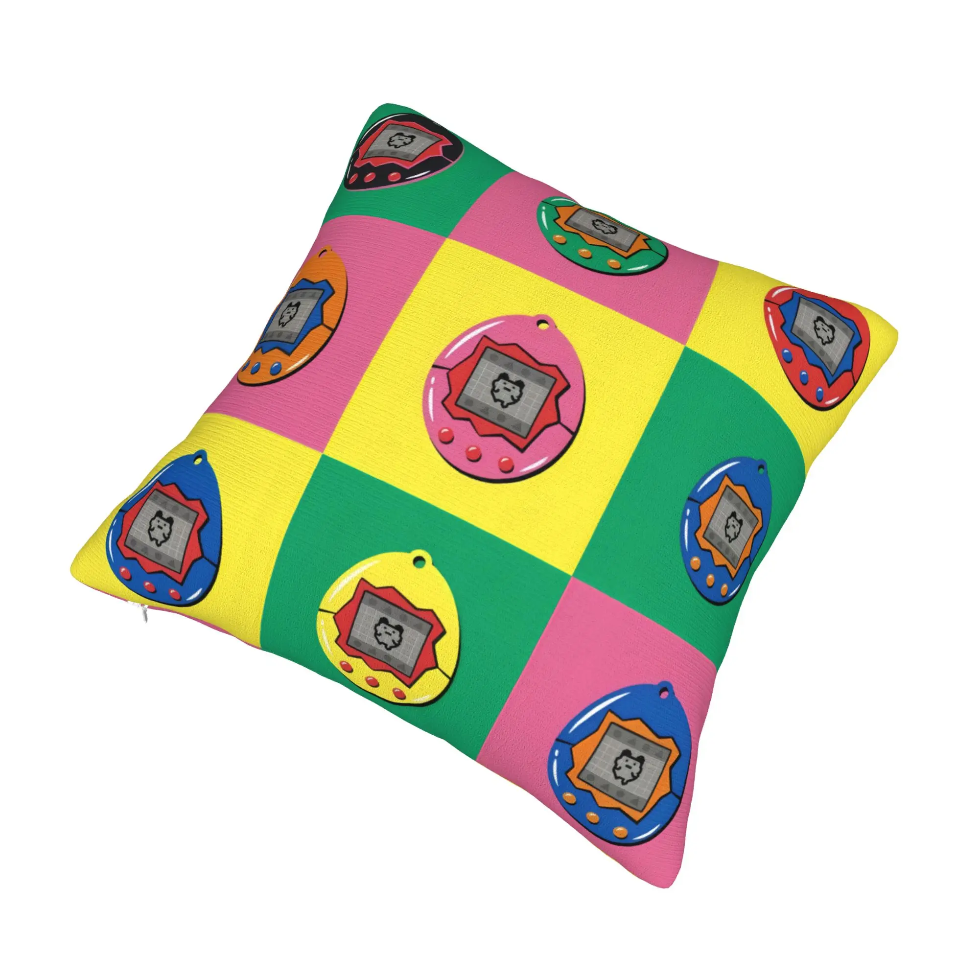 Luxury Cartoon Tamagotchi Feed Me Checkered Plaid  Sofa Cushion Cover Soft Game Anime  Throw Pillow Case Home Decorative