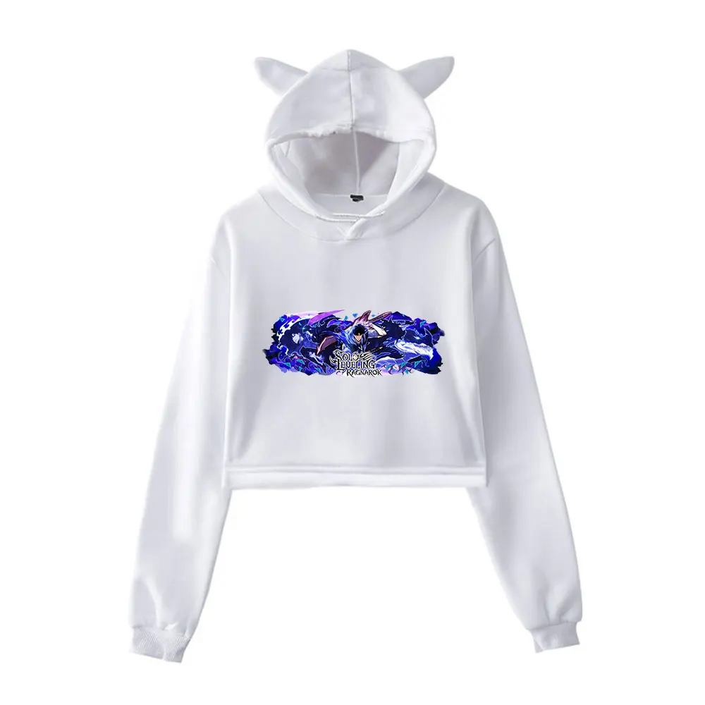 Solo Leveling Hoodie Vintage 90s Streetwear Merch Hoodies Sweatshirts for Girls Cat Ear Crop