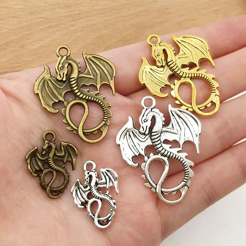 4 Colors Antique Alloy Flying Dragon Pendant Charm For Jeweley Making Necklace Pendants DIY Accessories Supplies Wholesale